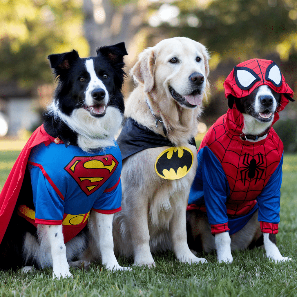 Dogs dressed up as superheros